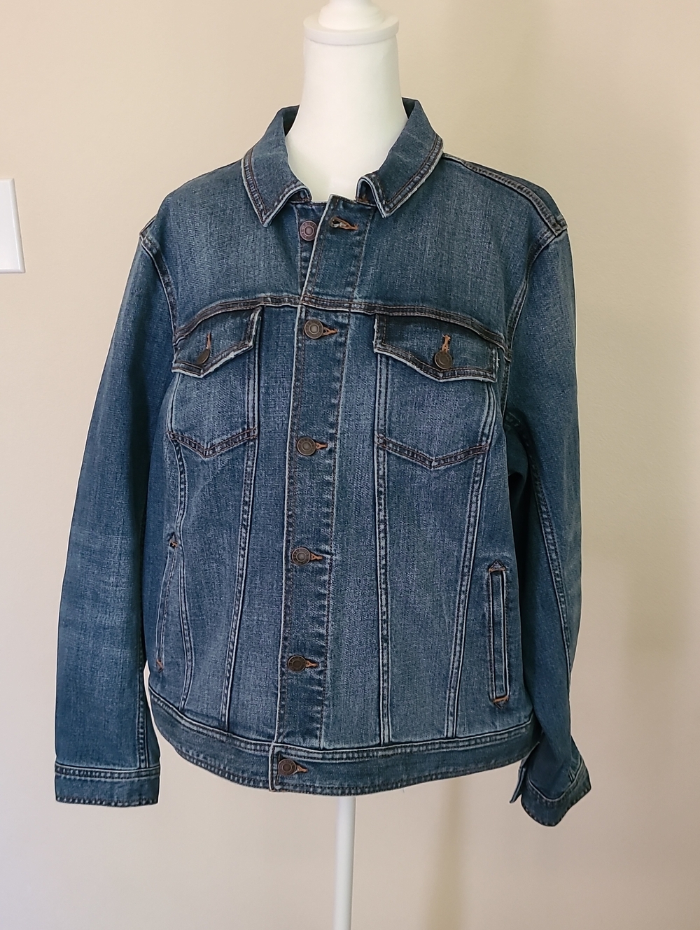 Talbots Women Plus 1X Stretch Denim Trucker Jacket Secret Pockets Medium Wash